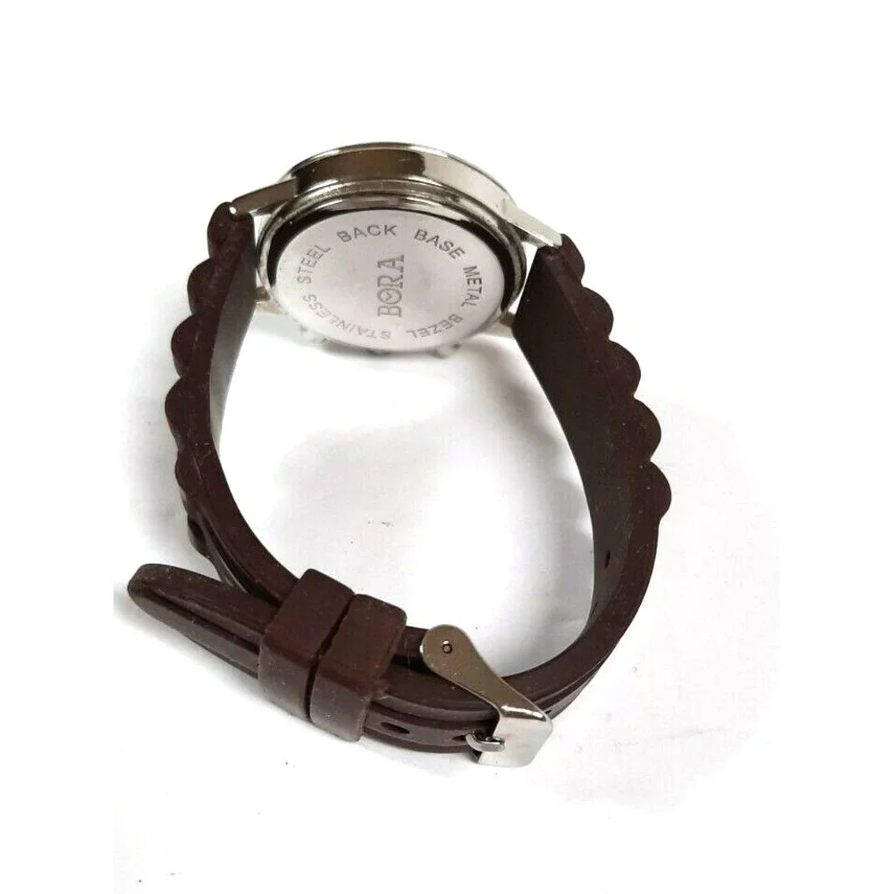 Bora Women's Watch Brown Numbers Silicone‎ Band Quartz Crystal Bezel Pre-owned